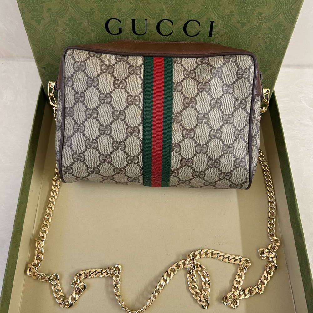 Gucci Cream and Brown Crossbody Bag with Signature Monogram